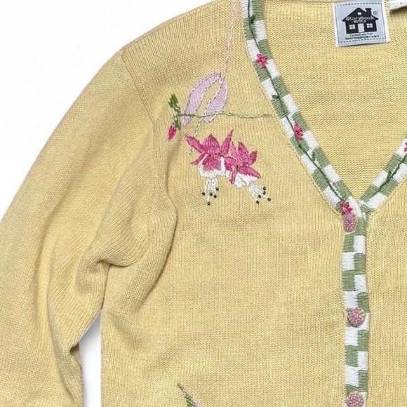 Storybook Knits Vintage Yellow Beaded & Embroidered Hummingbird Floral Cardigan - Picture 2 of 8